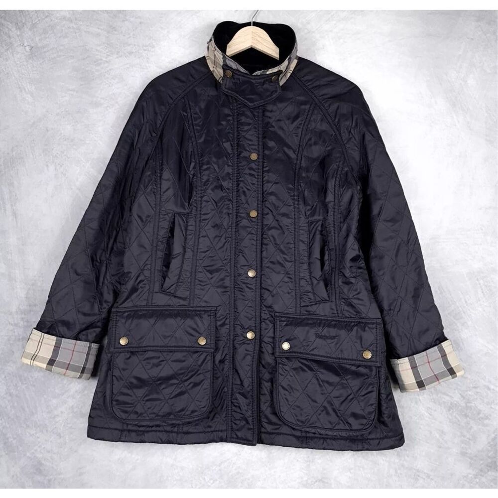 Barbour Jacket Summer Beadnell Quilted Women Size 1X Black Button Up